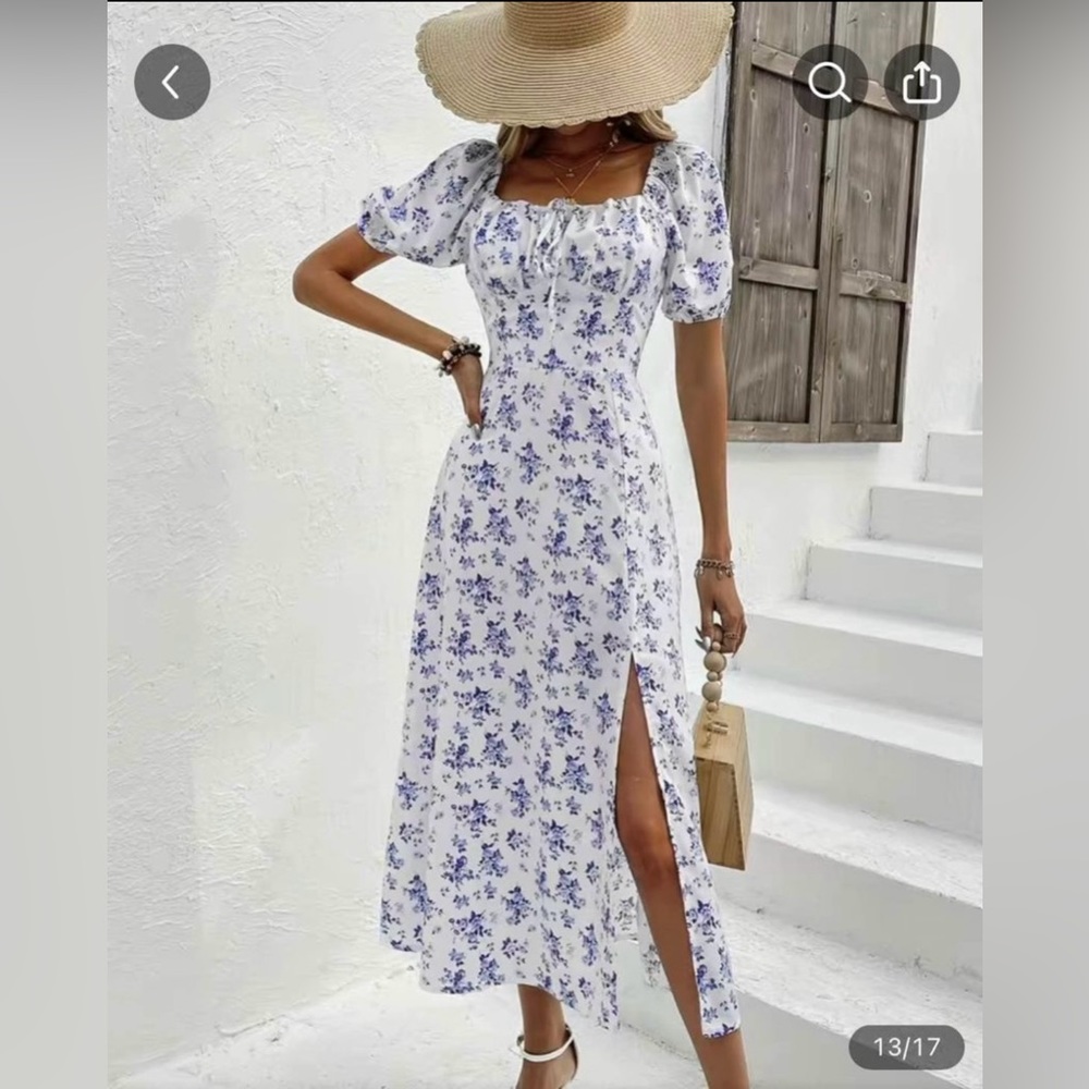 Super cute blue and white floral dress 2x